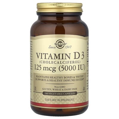 Vitamin D3 (Cholecalciferol), 125 mcg (5,000 IU), 240 Vegetable Capsules