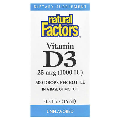 Vitamin D3 Drops, Unflavored, 25 mcg (1,000 IU), 0.5 fl oz (15 ml)