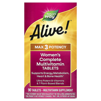 Alive!® Max 3 Potency, Женский комплекс мультивитаминов, 90 таблеток