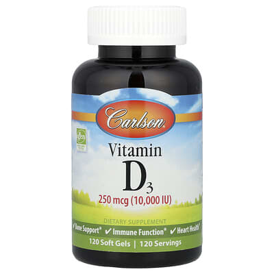 Vitamin D3, 250 mcg (10,000 IU), 120 Soft Gels