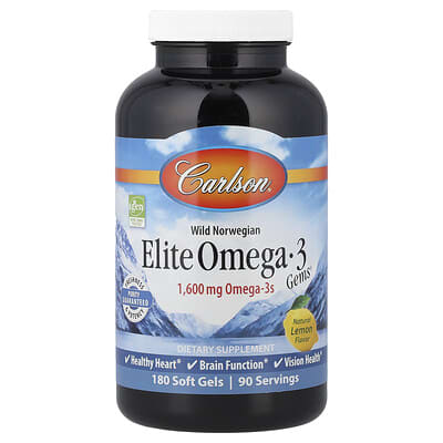 Дикий норвежский Elite Omega-3 Gems®, натуральный лимонный вкус, 180 мягких гелевых капсул