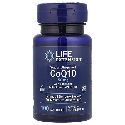 Super Ubiquinol CoQ10 с усиленной поддержкой митохондрий, 50 mg, 100 мягких капсул
