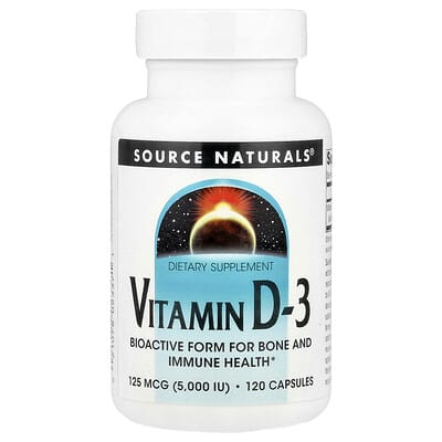 Source Naturals Витамин D-3, 125 mcg (5,000 IU), 120 капсул