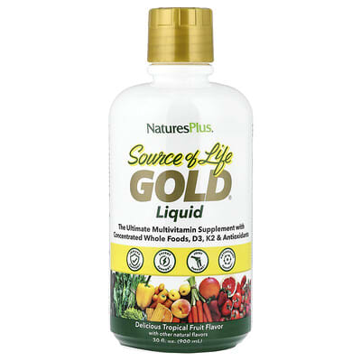 NaturesPlus Source of Life Gold® жидкая форма, тропические фрукты, 30 fl oz (900 ml)