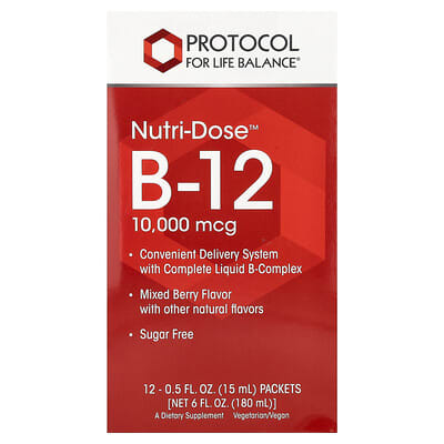 Protocol for Life Balance Nutri-Dose™ B-12, Mixed Berry, 12 пакетиков по 0.5 fl oz (15 ml)