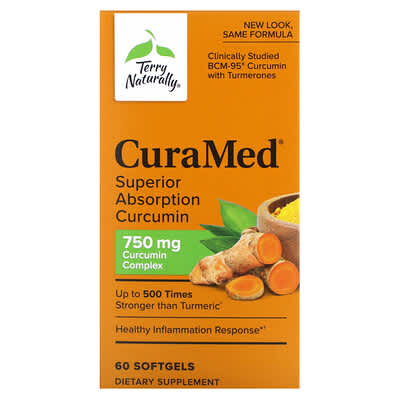 CuraMed®, высокоусвояемый куркумин, 750 mg, 60 мягких капсул