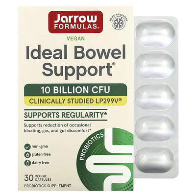 Jarrow Formulas Ideal Bowel Support®, 10 миллиардов КОЕ, 30 вегетарианских капсул