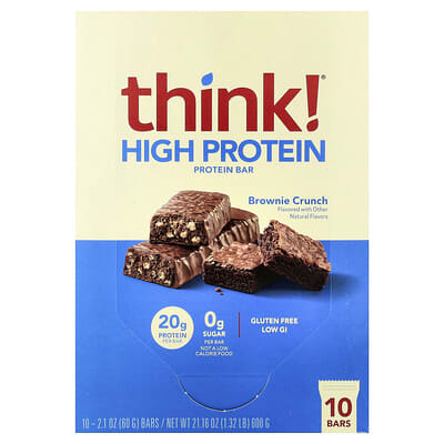 High Protein Bars, Brownie Crunch, 10 Bars, 2.1 oz (60 g) Each