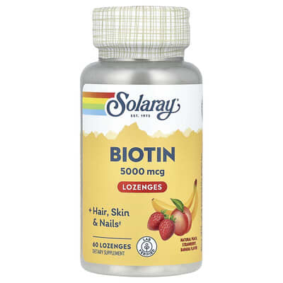 Биотин, натуральный персик, клубника, банан, 5,000 mcg, 60 пастилок