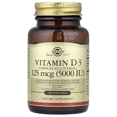 Vitamin D3 (Cholecalciferol), 125 mcg (5,000 IU), 100 Softgels