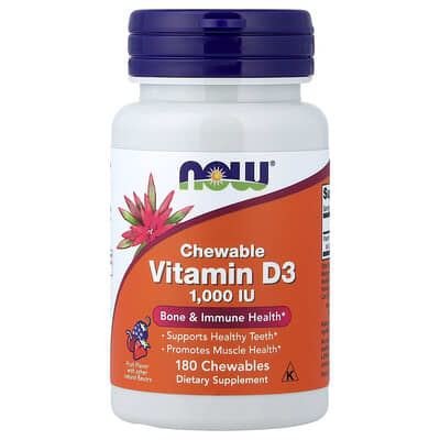 Chewable Vitamin D-3, Fruit, 25 mcg (1,000 IU), 180 Chewables