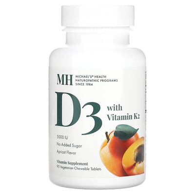 D3 с Vitamin K2, Apricot, 90 вегетарианских жевательных таблеток