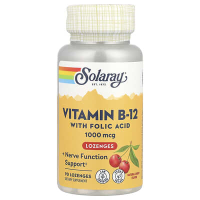 Vitamin B-12 with Folic Acid Lozenges, Natural Cherry, 1,000 mg, 90 Lozenges