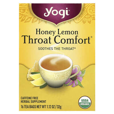 Throat Comfort®, мед и лимон, без кофеина, 16 чайных пакетиков, 1.12 oz (32 g)