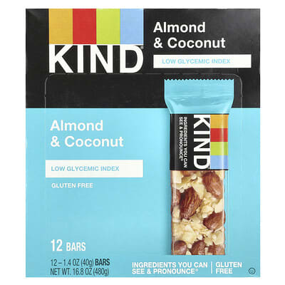 Батончики Almond & Coconut, 12 шт., 1.4 oz (40 g) каждый