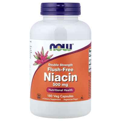 NOW Foods Flush-Free ниацин, 500 mg, 180 вегетарианских капсул