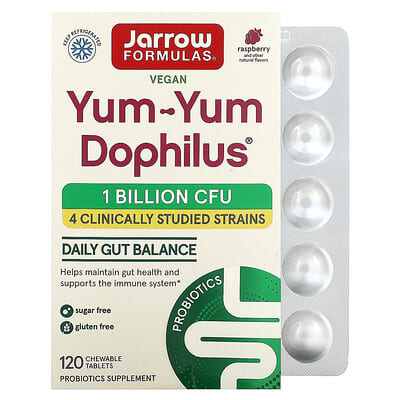 Веганские жевательные таблетки Jarrow Formulas Vegan Yum-Yum Dophilus®, Raspberry, 120 шт