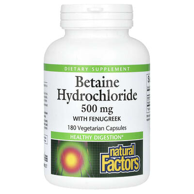 Betaine Hydrochloride with Fenugreek, 500 mg, 180 вегетарианских капсул