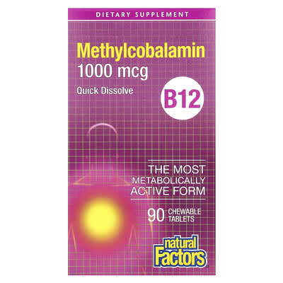 B12, метилкобаламин, 1,000 mcg, 90 жевательных таблеток