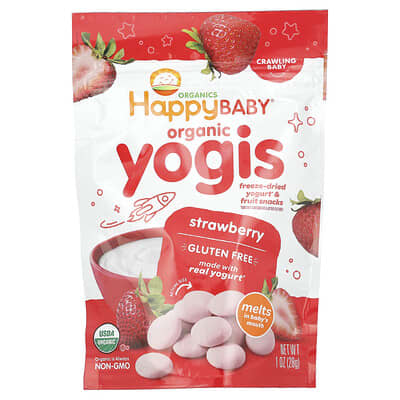 Happy Baby®, Organic Yogis, сушеный йогурт и фрукты, для детей, Strawberry, 1 oz (28 g)
