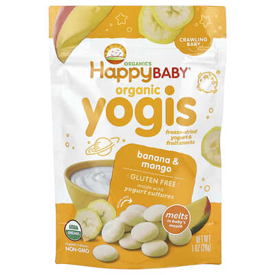 Happy Baby®, Organic Yogis, Freeze Dried Yogurt & Fruit Snacks, Crawling Baby, Banana & Mango, 1 oz (28 g)