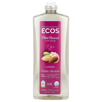 Средство для мытья посуды Ecos®, растительное, миндаль, 25 fl oz (739 ml)