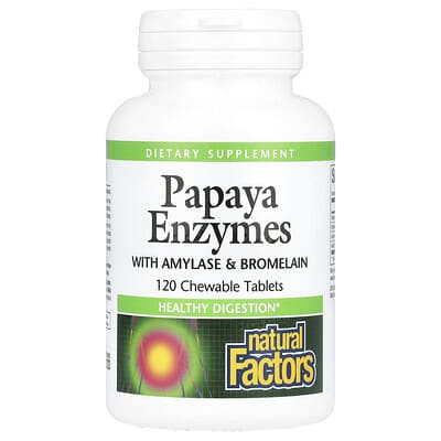 Natural Factors Папайя Enzymes с Amylase & Bromelain, 120 Chewable Tablets