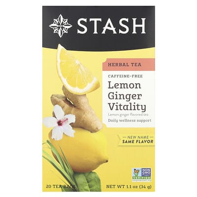 Stash Tea Травяной чай Lemon Ginger Vitality, без кофеина, 20 чайных пакетиков, 1.1 oz (34 g)