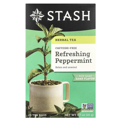 Травяной чай, освежающая мята, без кофеина, 20 Tea Bags, 0.7 oz (20 g)