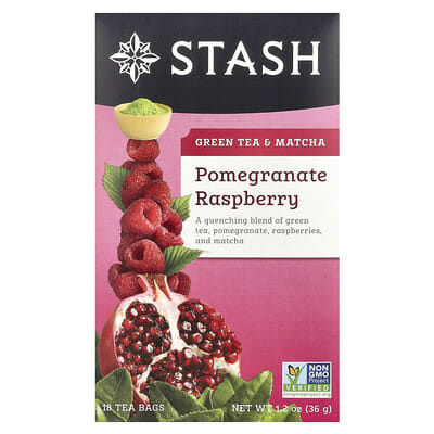 Зеленый чай и матча, Pomegranate Raspberry, 18 чайных пакетиков, 1.2 oz (36 g)
