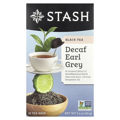 Stash Tea Черный чай, Decaf Earl Grey, 18 чайных пакетиков, 1.1 oz (33 g)