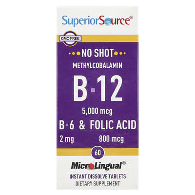 Methylcobalamin B-12, B-6 & Folic Acid, 60 быстрорастворимых таблеток MicroLingual®