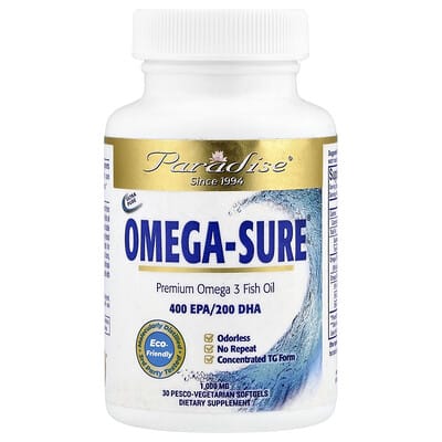Omega Sure® Premium Omega-3 рыбный жир 1,000 mg 30 вегетарианских мягких капсул