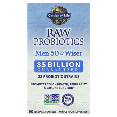 RAW Probiotics, Men 50 & Wiser, 90 вегетарианских капсул