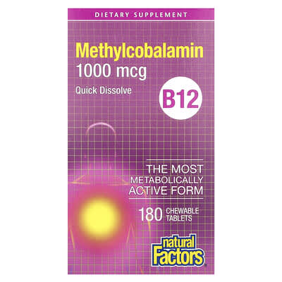 B12, метилкобаламин, 1,000 mcg, 180 жевательных таблеток