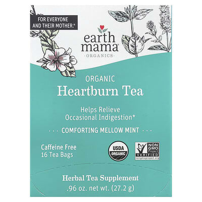 Organics, Organic Heartburn Tea, Comforting Mellow Mint, Caffeine Free, 16 Tea Bags, 0.96 oz (27.2 g)