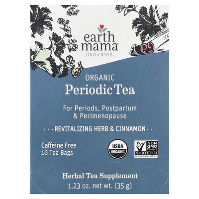 Earth Mama Organics периодический чай, восстанавливающий, с травами и корицей, без кофеина, 16 чайных пакетиков, 1.23 oz (35 g)