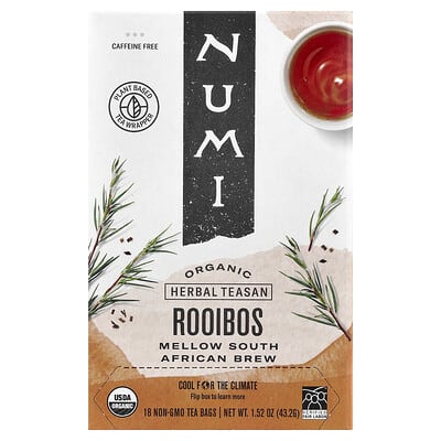 Organic Herbal Teasan, Rooibos, Caffeine Free, 18 Non-GMO Tea Bags, 1.52 oz (43.2 g)