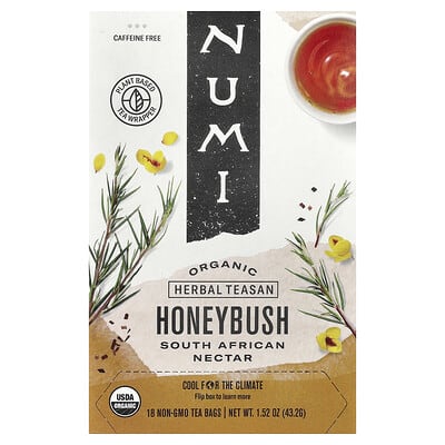Органический травяной чай Honeybush, без кофеина, 18 не ГМО чайных пакетиков, 1.52 oz (43.2 g)