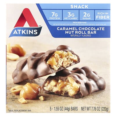Батончик Atkims Caramel Chocolate Nut Roll, 5 штук, 1.55 oz (44 г) каждый