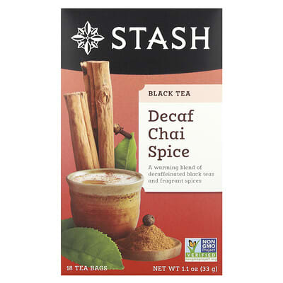 Черный чай, декаф чай со специями Chai Spice, 18 чайных пакетиков, 1.1 oz (33 g)