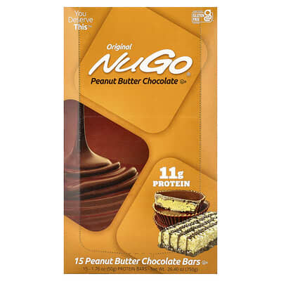 Протеиновые батончики, арахисовая паста и шоколад, 15 штук, 1.76 oz (50 g) каждый
