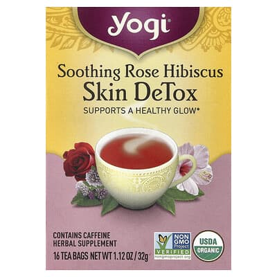 Skin DeTox успокаивающий чай, роза и гибискус, 16 чайных пакетиков, 1.12 oz (32 g)