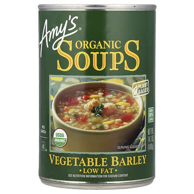 Amy's органический суп Vegetable Barley, низкокалорийный, 400 g