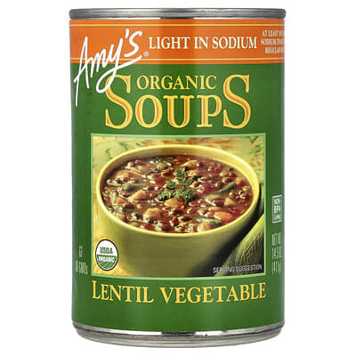 Органический суп Amy's, Lentil Vegetable, Light in Sodium, 14.5 oz (411 g)