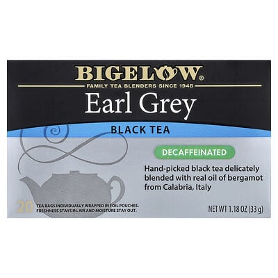 Черный чай Earl Grey, без кофеина, 20 чайных пакетиков, 1.18 oz (33 g)