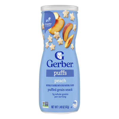 Детские снеки из злаков, персик, 8+ месяцев, 1.48 oz (42 g)