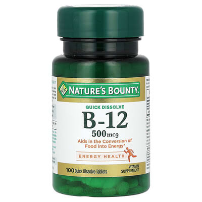 Nature's Bounty витамин B-12, вишня, 500 mcg, 100 быстрорастворимых таблеток