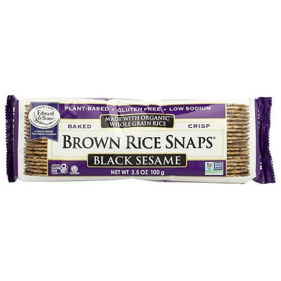 Хрустящие рисовые снэки Baked Crisp Brown Rice Snaps®, черный кунжут, 3.5 oz (100 g)