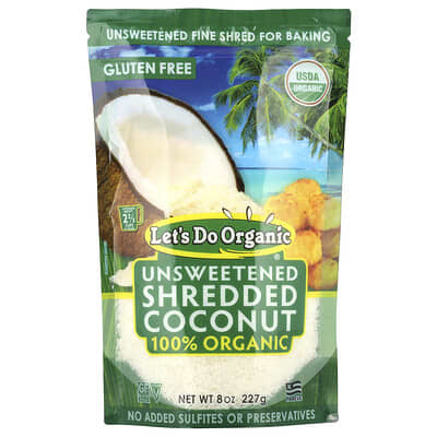 Let's Do Organic, 100% органическая стружка кокоса без сахара, 8 oz (227 g)